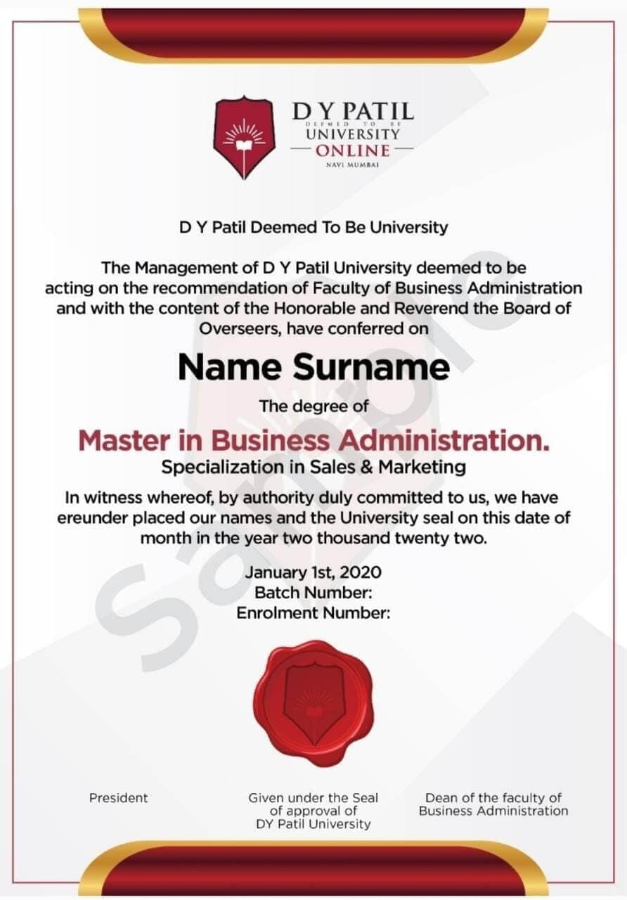 Sample certificate — Dr. D. Y. Patil Vidyapeeth
