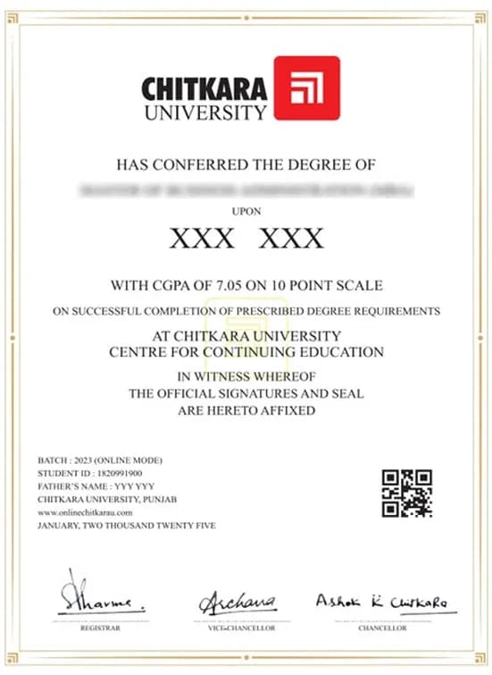 Sample certificate — Chitkara University