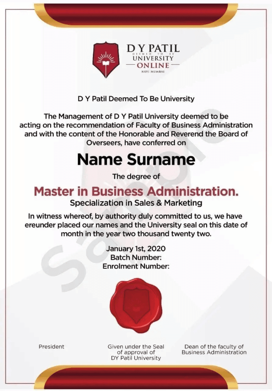 Sample certificate — DY Patil University Mumbai Online