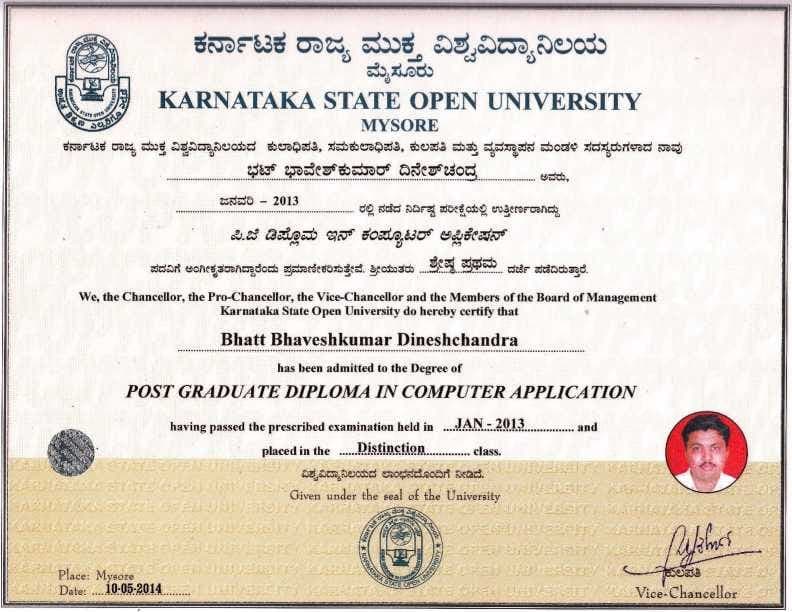 Sample certificate — Karnataka State Open University