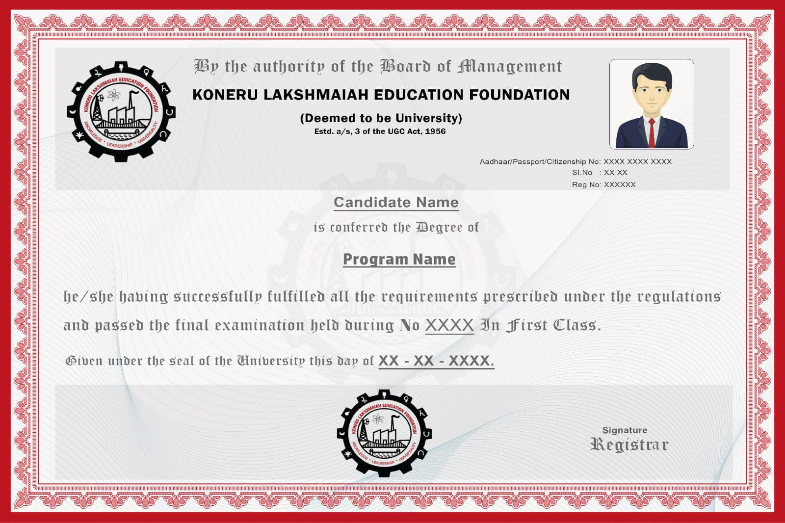 Sample certificate — Koneru Lakshmaiah Education Foundation University