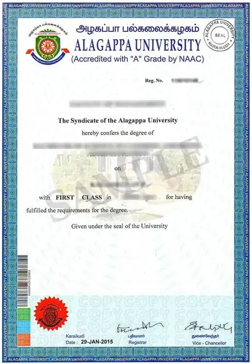 Sample certificate — Alagappa University