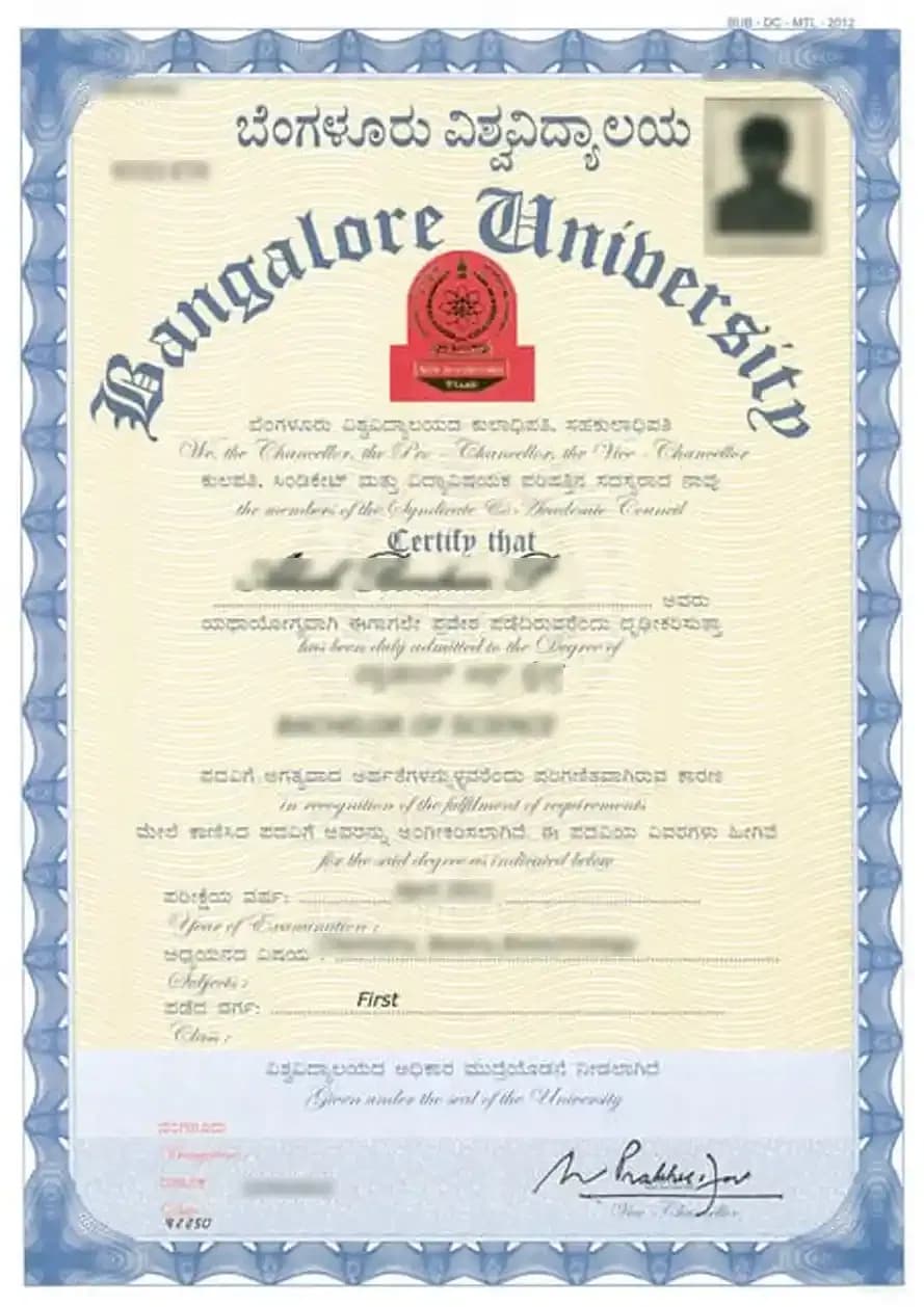 Sample certificate — Bangalore University