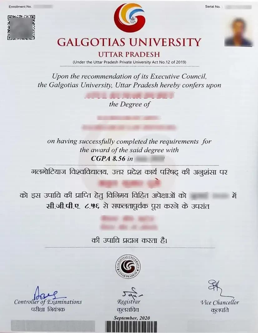 Sample certificate — Galgotias University