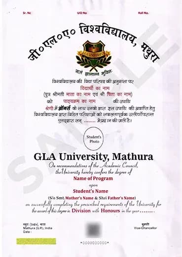 Sample certificate — GLA University