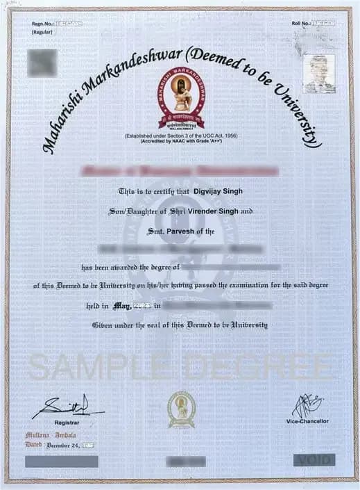 Sample certificate — Maharishi Markandeshwar