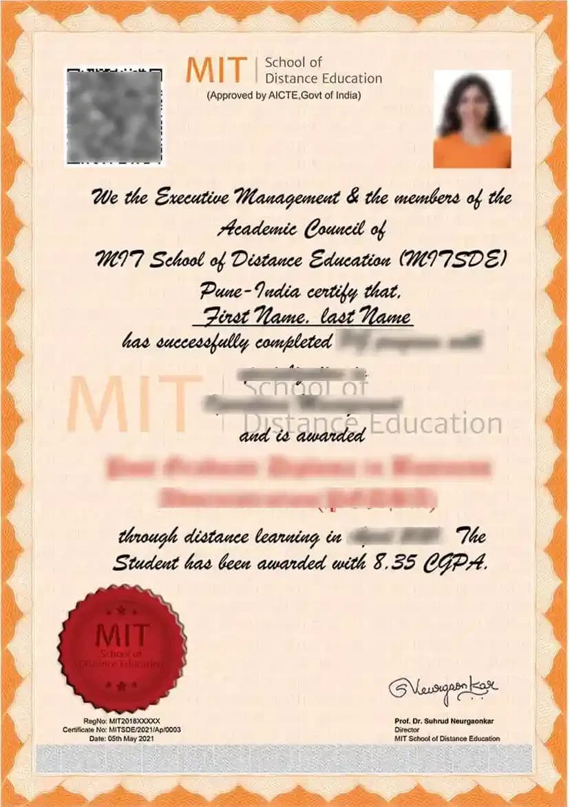 Sample certificate — MIT Pune Online