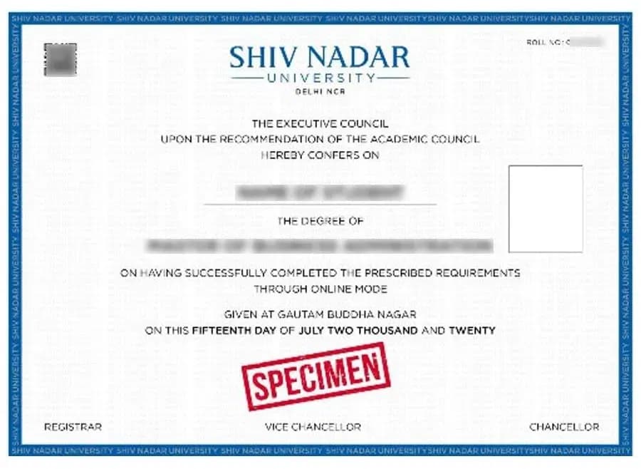 Sample certificate — Shiv Nadar University