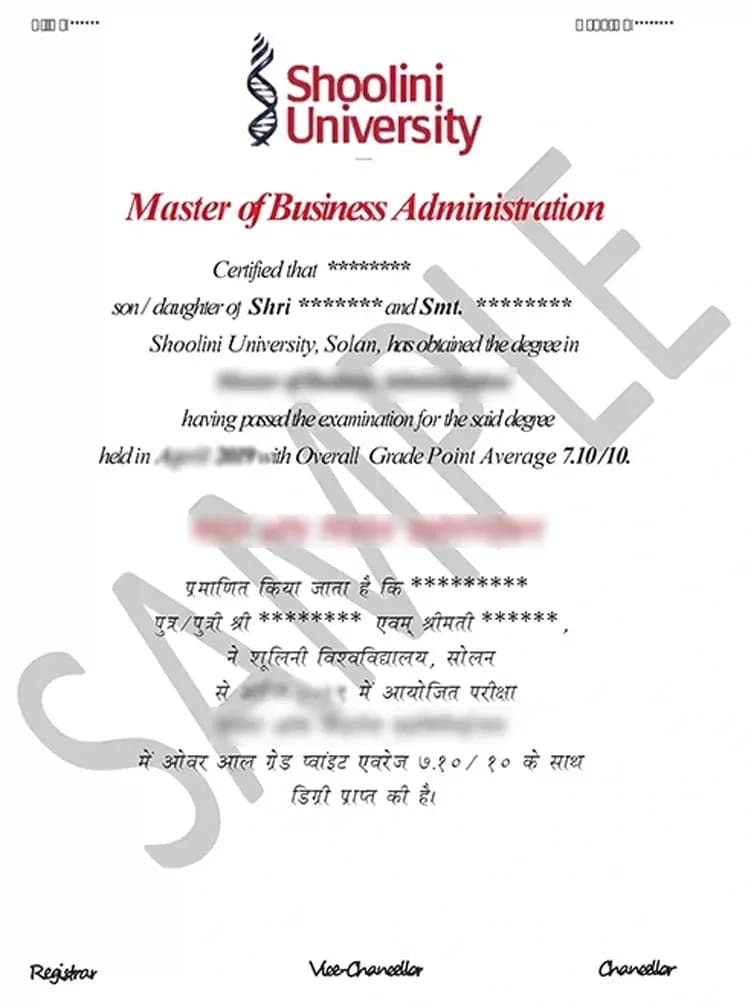 Sample certificate — Shoolini University