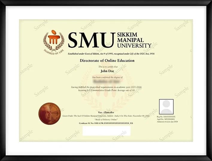 Sample certificate — Sikkim Manipal University Online