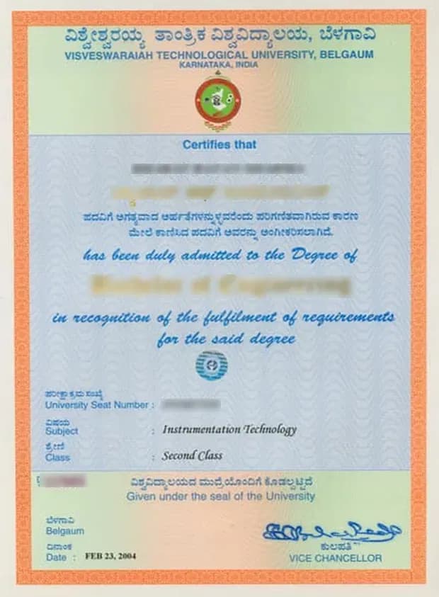 Sample certificate — Visveswaraiah Technological University