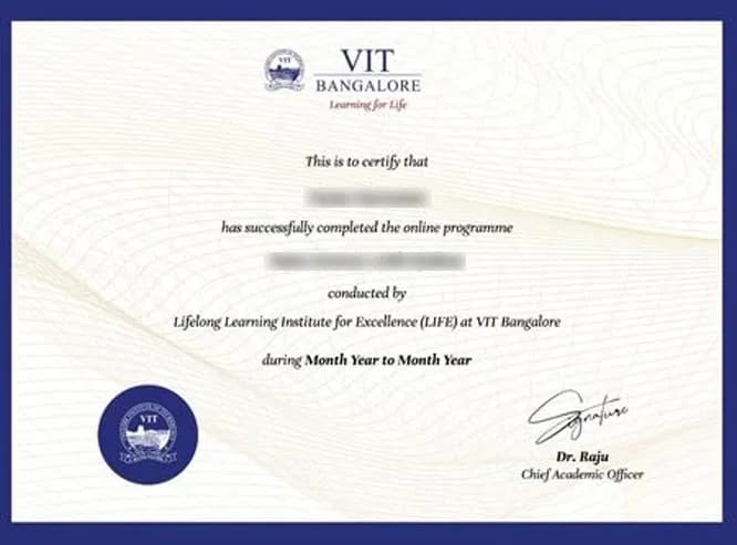 Sample certificate — Vellore Institute of Technology